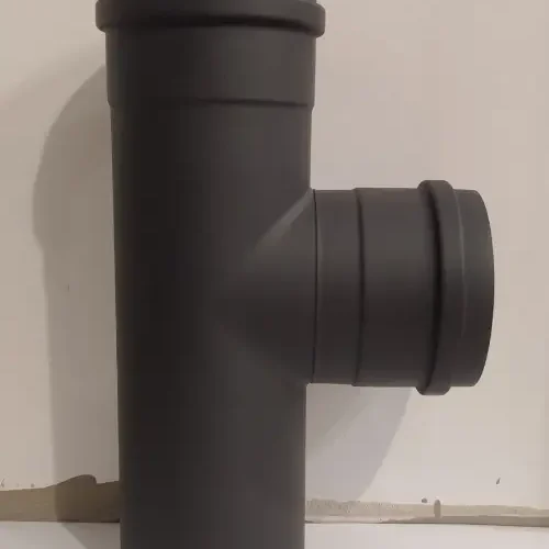 Enkelwandig T-stuk zwart met mof 80mm