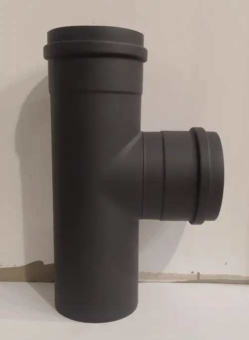 Enkelwandig T-stuk zwart met mof 80mm